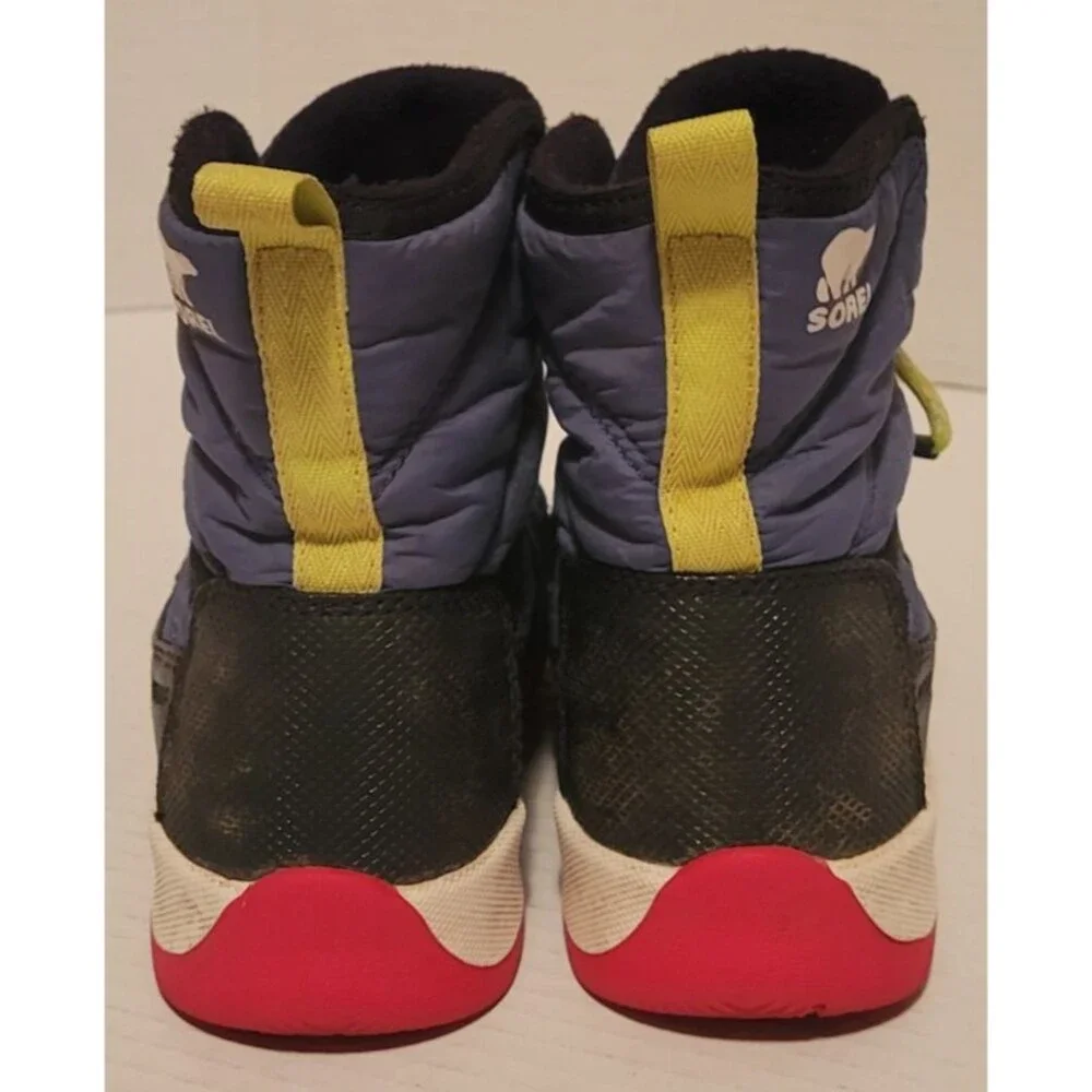 Sorel Whitney II Short Boots Youth Sz 1 black/blue/red Winter Snow Waterproof
